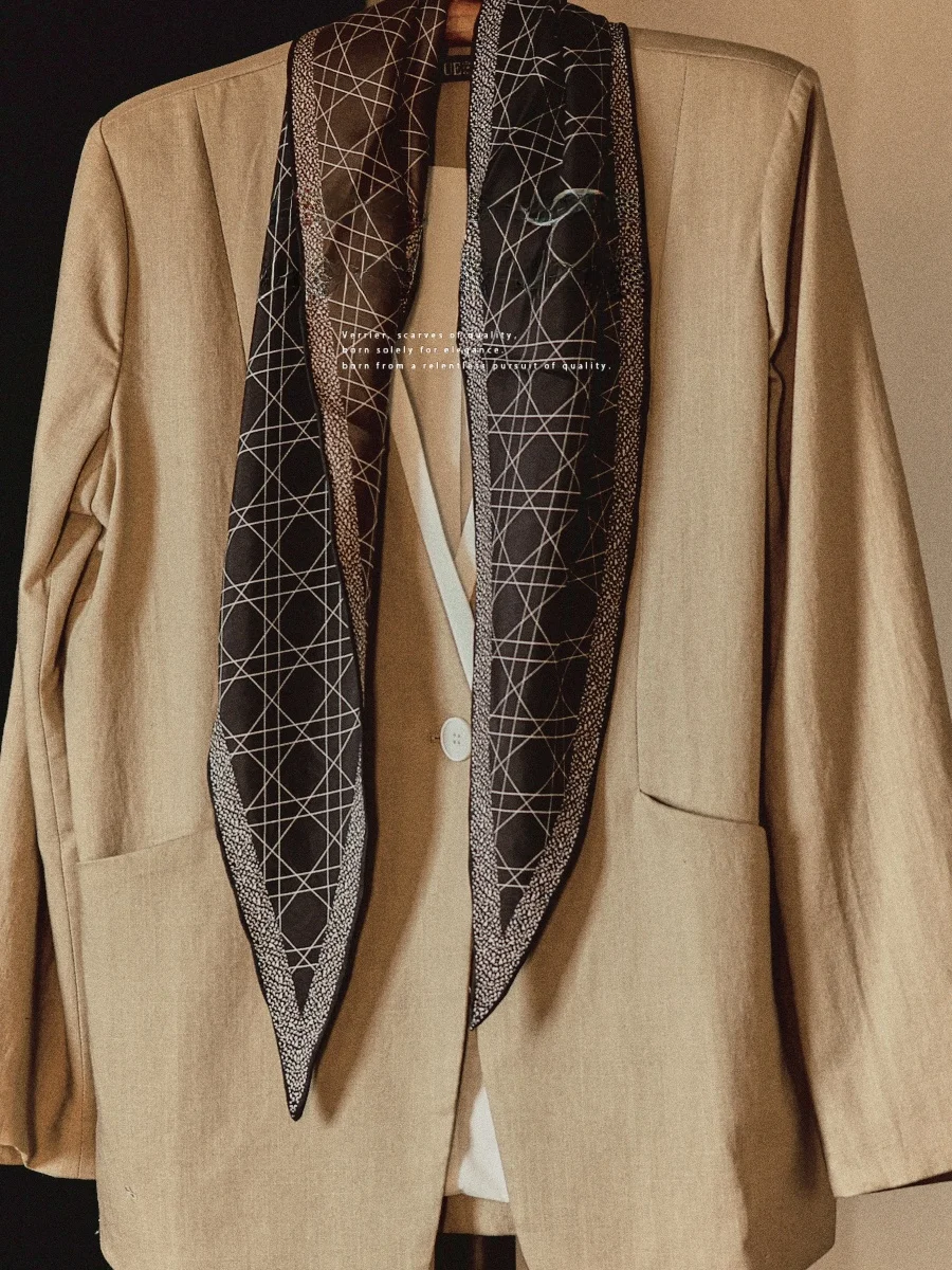 heavyweight-20-momme-banila-silk-sand-washed-diamond-long-scarf-women's-100-silk-flowing-ribbon-high-end-feel-necktie