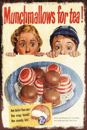 Munchmallows Chocolate Biscuits Advert Retro style metal wall sign plaque