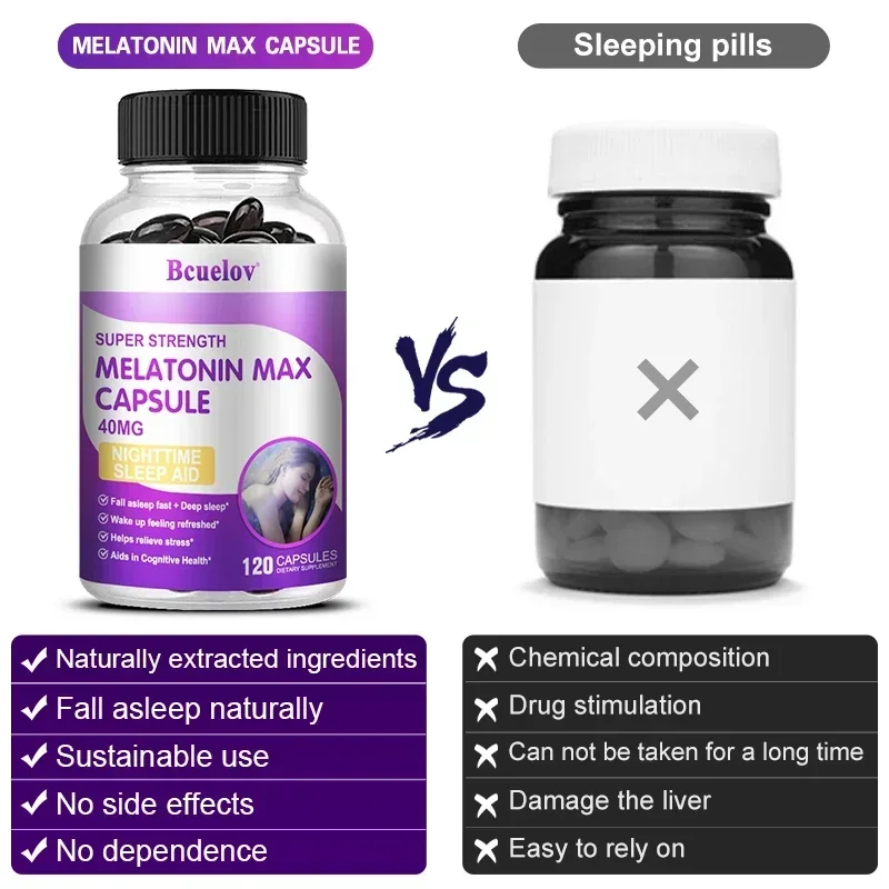 Melatonin Capsule Supplement - Helps Support Stress and Anxiety, Deep Sleep, Prevent Insomnia, Improve Quality