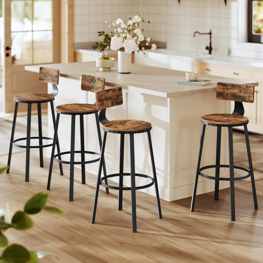 

Bar Stools Set of 4, Bar Height Barstools with Back, 28.7 Inches Counter Stools Bar Chairs with Backrest, Steel Frame,