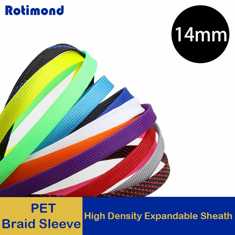 

5/10/20/50/100M PET Braided Sleeve 14mm High Density Insulated Cable Protection Expandable Sheath Cable Sleeve cable protector