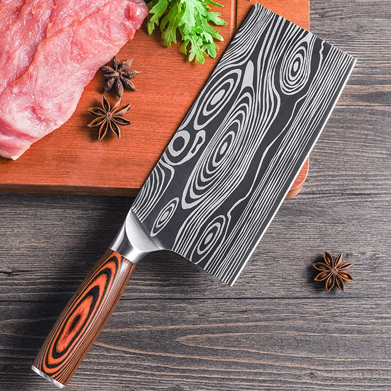 

Damascus Laser Pattern Kitchen Knife Forged Knife Stainless Steel Chinese Meat Fruit Vegetable Fish Butcher Knife Cleaver Knife