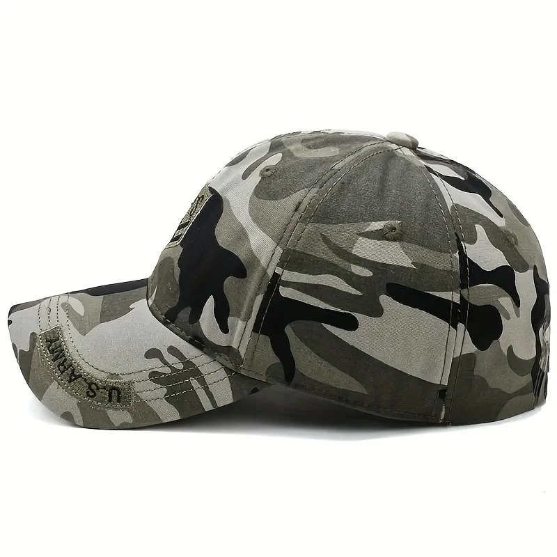 Outdoor Men\'s Camouflage Hat Trendy Embroidered Baseball Cap UV Protection Sun Hat Peaked Cap Military Cap For Fishing Hiking