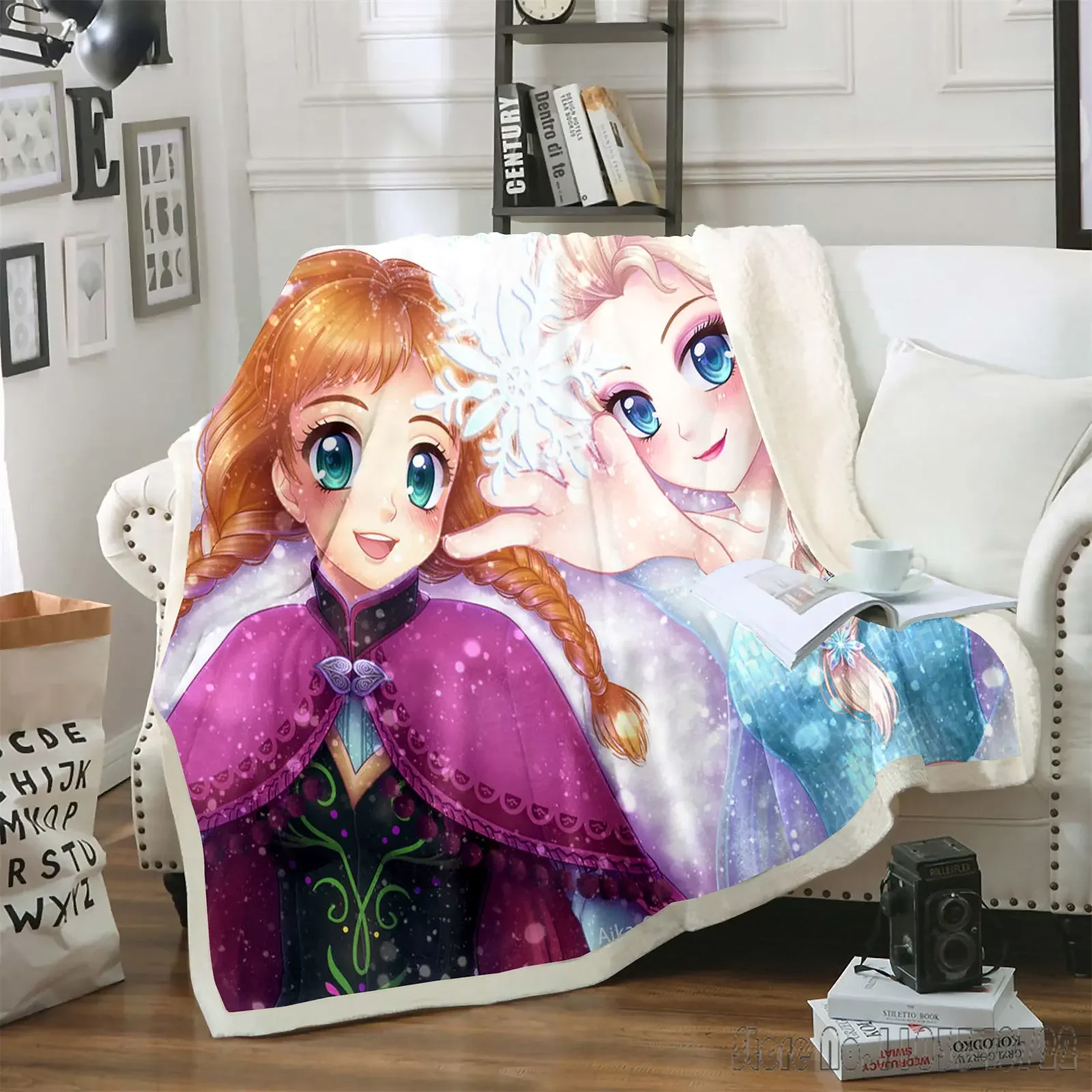 Coperta stampata con cartoni animati Disney-Frozen, morbidi, stampa reattiva, pelosa Kawaii, peluche personalizzata, moderna, invernale