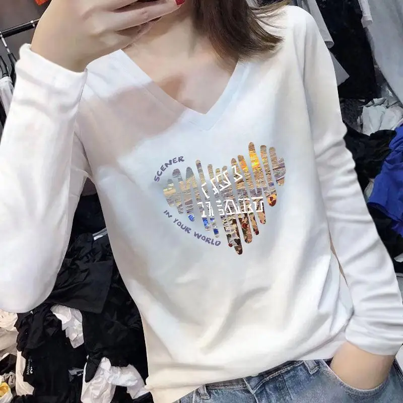 

Women's Clothing Long Sleeve Pullover Letter Geometric Printing Round Neck Spring Autumn Undershirt T-shirt Comfortable Tops