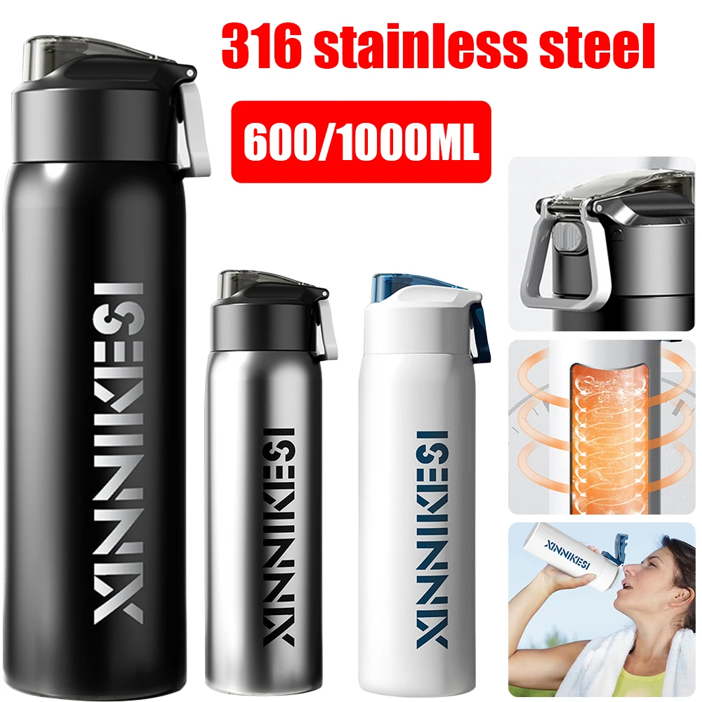 316 Stainless Steel Water Bottle Insulated Mug Fitness Sports Kettle Keeps Cold/Hot Water Bottle With One Touch Spout Lid Cap