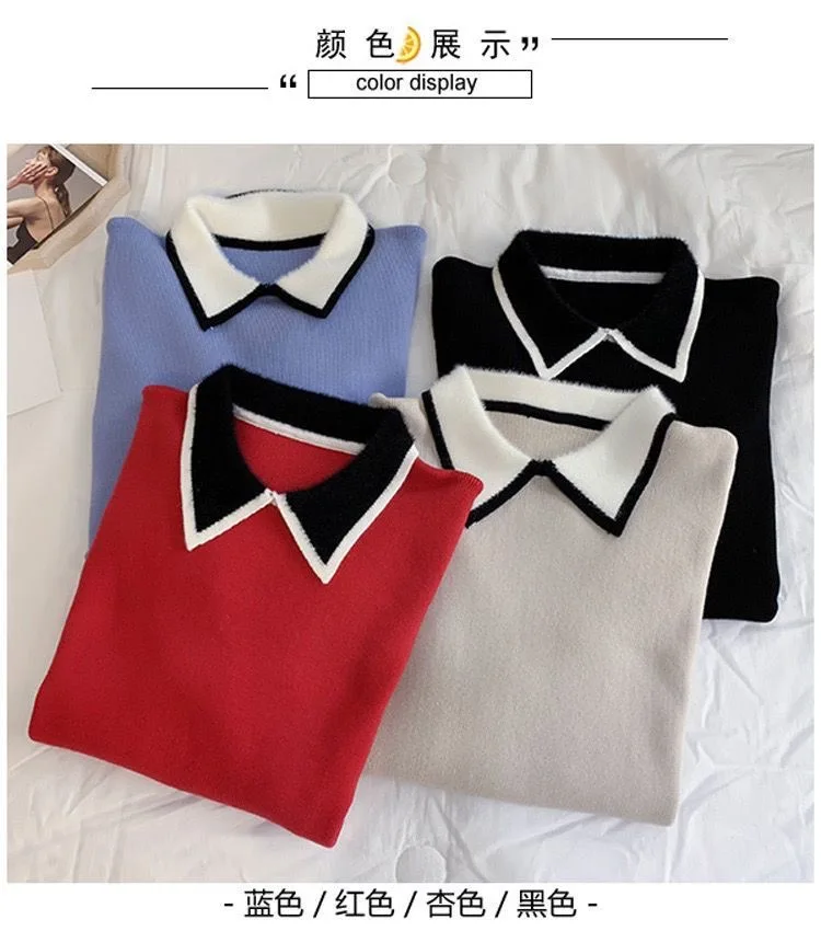 Luxury Brand Golf Knit Women Golf Wear 2024 Autumn New Golf Long Sleeves Fashion Doll Collar Casual Top Women Golf Clothes 골프용품