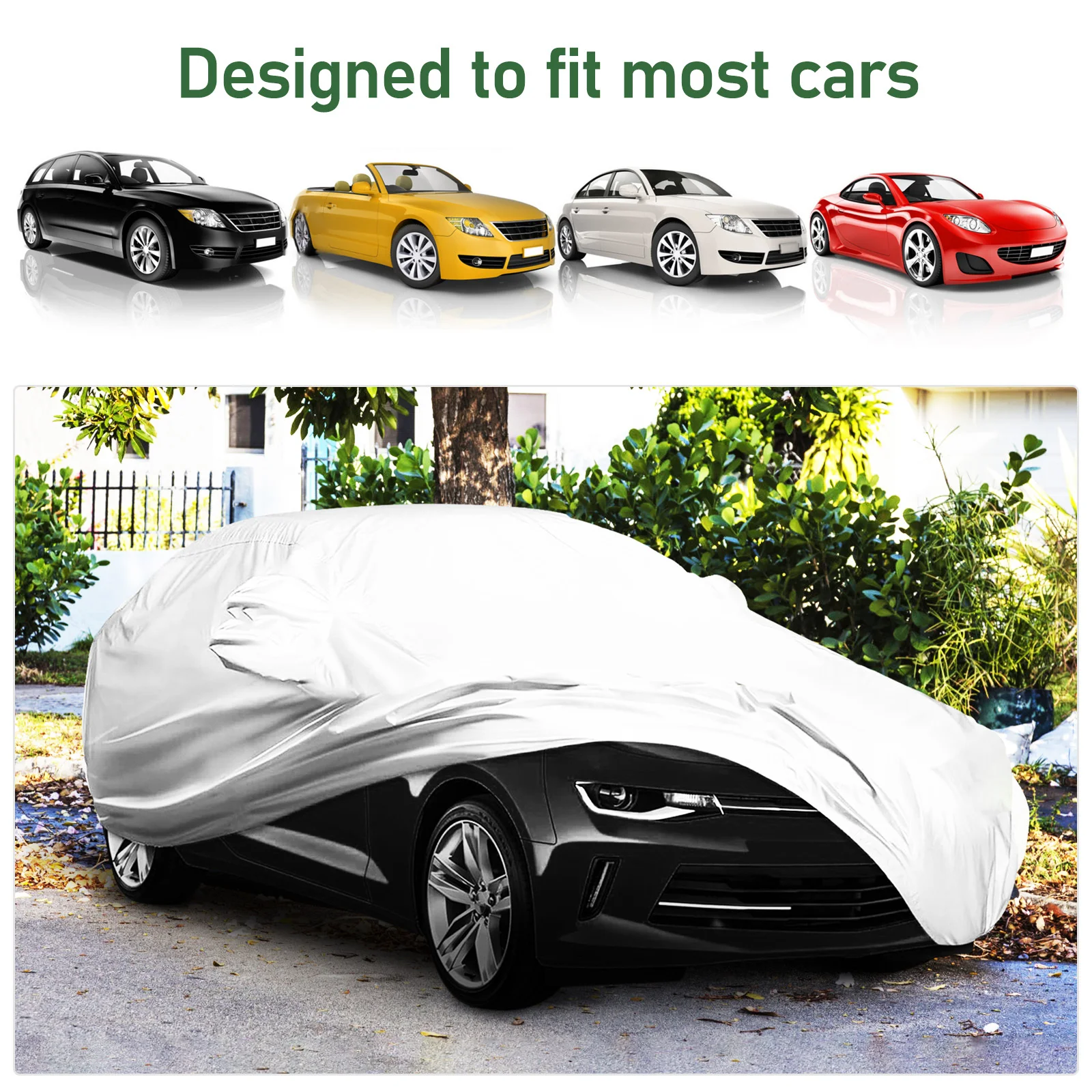 

Car Cover for All Weather Sun Rain Protection 170t Silver Coated Easy to Use and Store Outdoor Car Cover