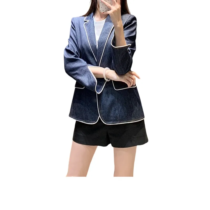 

Denim blazer Simple waist skinny suit casaco feminino tailleur jaquetas femininas elegantes jacket women 2024 spring