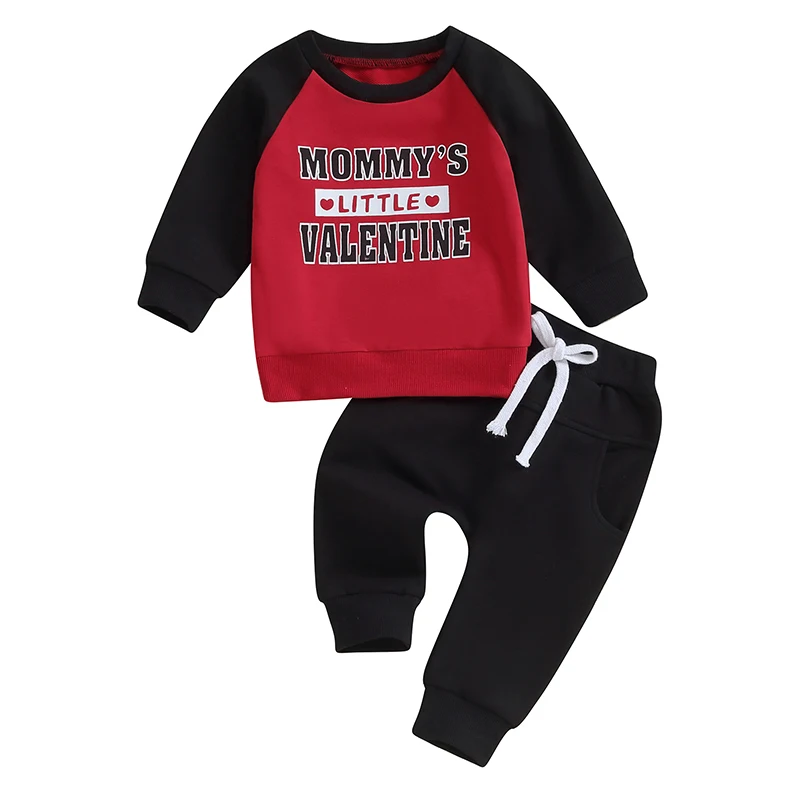 

Baby Boy Valentine s Day Outfits Long Sleeve Letter Print Sweatshirt Casual Heart Trousers 2Pcs Clothes Set