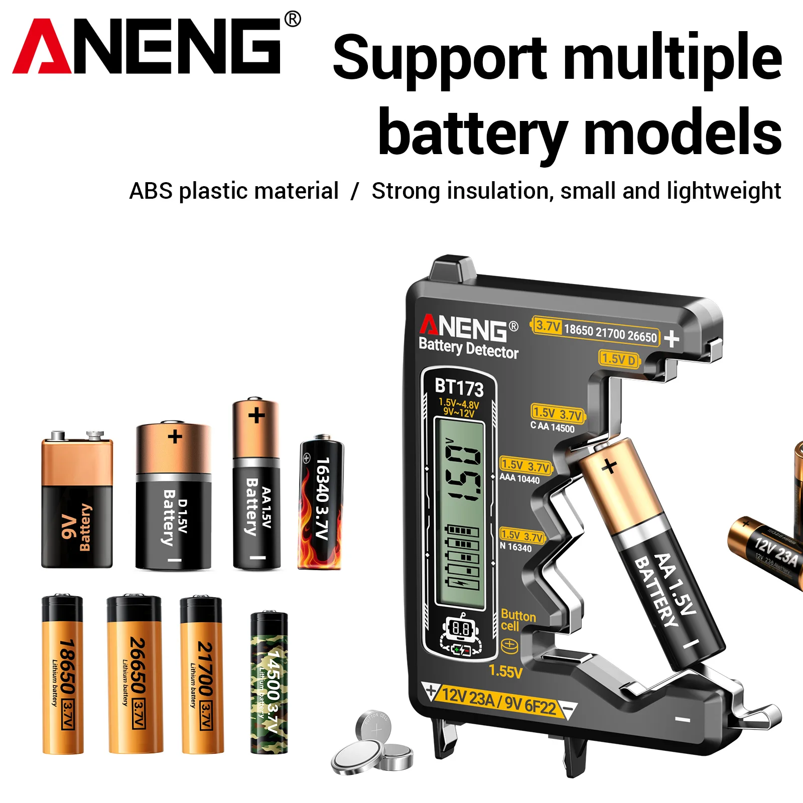 ANENG BT173 Battery Tester with Multiple Models Universal 18650/9V/12V23A/Button/5/7 Batteries Can Measure Without Power Supply
