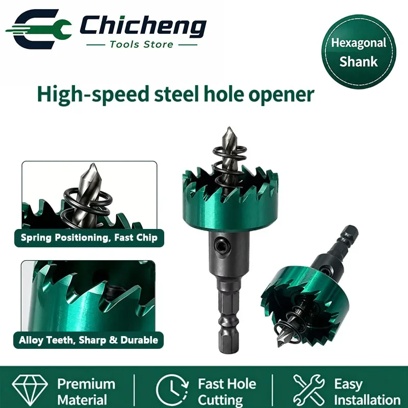 Green High-Speed Steel Hex Shank Hole Saw 12-40 Mm Diameter for Woodworking And Metalworking