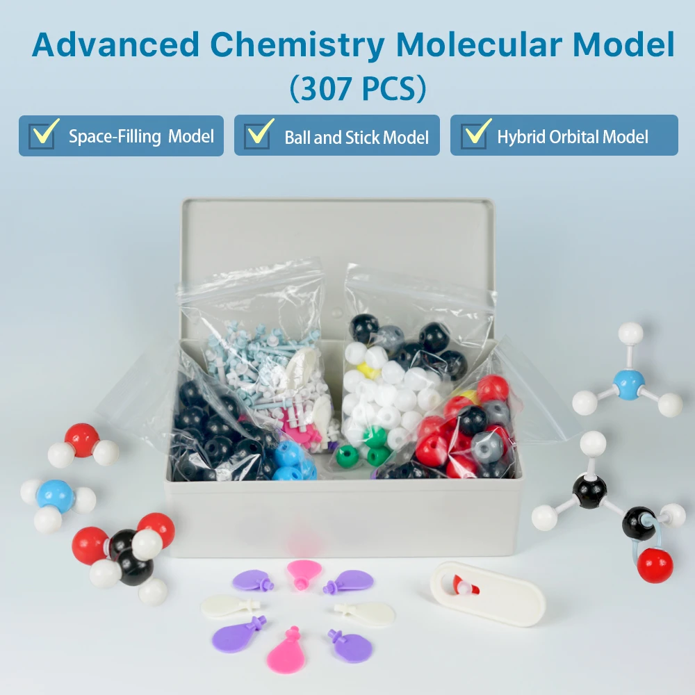 Advanced Chemistry Inorganic & Organic Molecular Model (307 PCS) Molecular Models Kit with Atoms, Bonds, Organic Inorganic Model