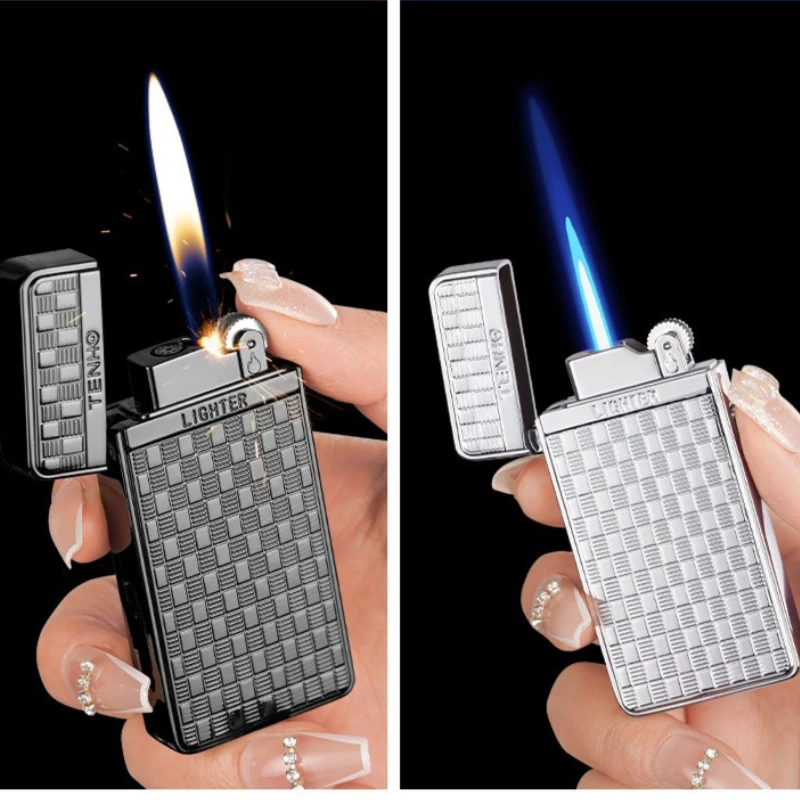 

Creative Double Flame Gas Lighter, Metal, Visible Air Chamber, Grinding Wheel Ignition, Ultra-thin and Exquisite Lighter Gift