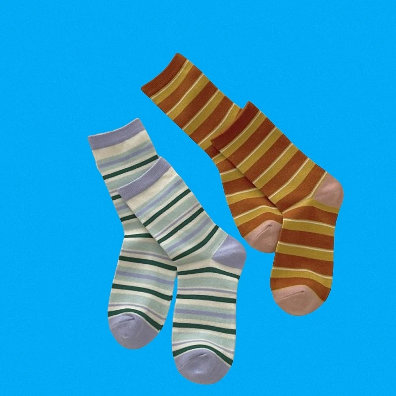 4/8 Pairs High Quality Women's Mid-Tube Socks Fashion Women's Combed Trendy Socks Women Boneless Candy Breathable Striped Socks