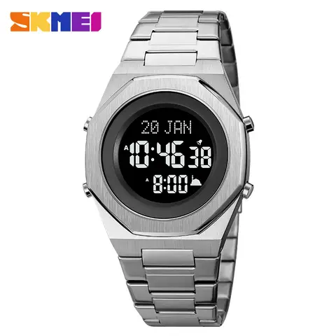 SKMEI 2069 Prayer with Qibla Compass Muslim Azan Men Watches Clock reloj hombr Business Steel LED Hijri Islamic Mens Wristwatch