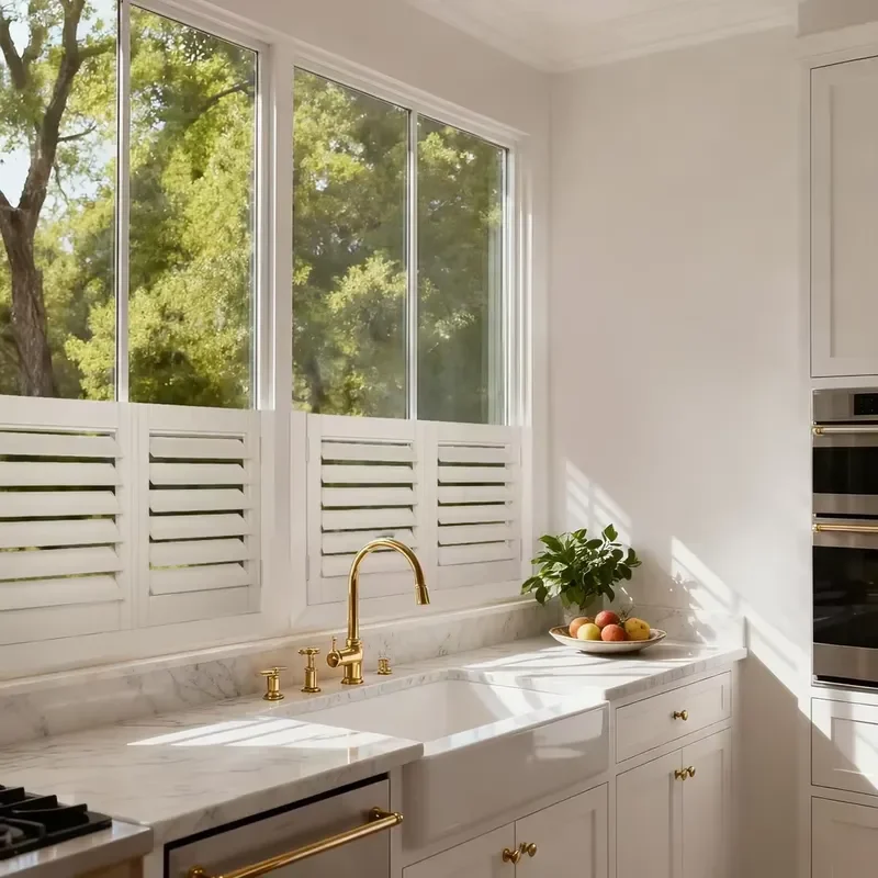Modern Design Premium Wooden Plantation Shutters for Kitchen Living Room Warehouse Use-Eco-Friendly Durable Easy Clean Window