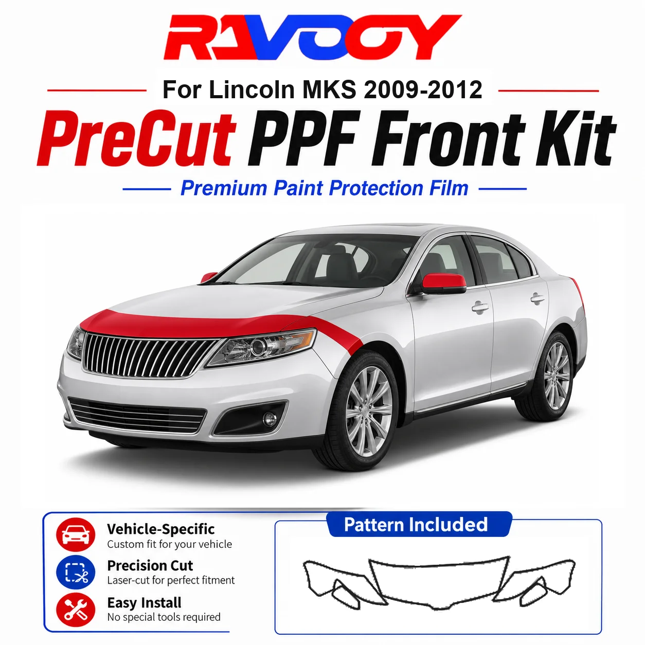 

8.5mil TPU Precut PPF Kit For Lincoln MKS 2009-2012 - Hood, Fenders & Mirror Set - Self-Healing Clear Bra Film