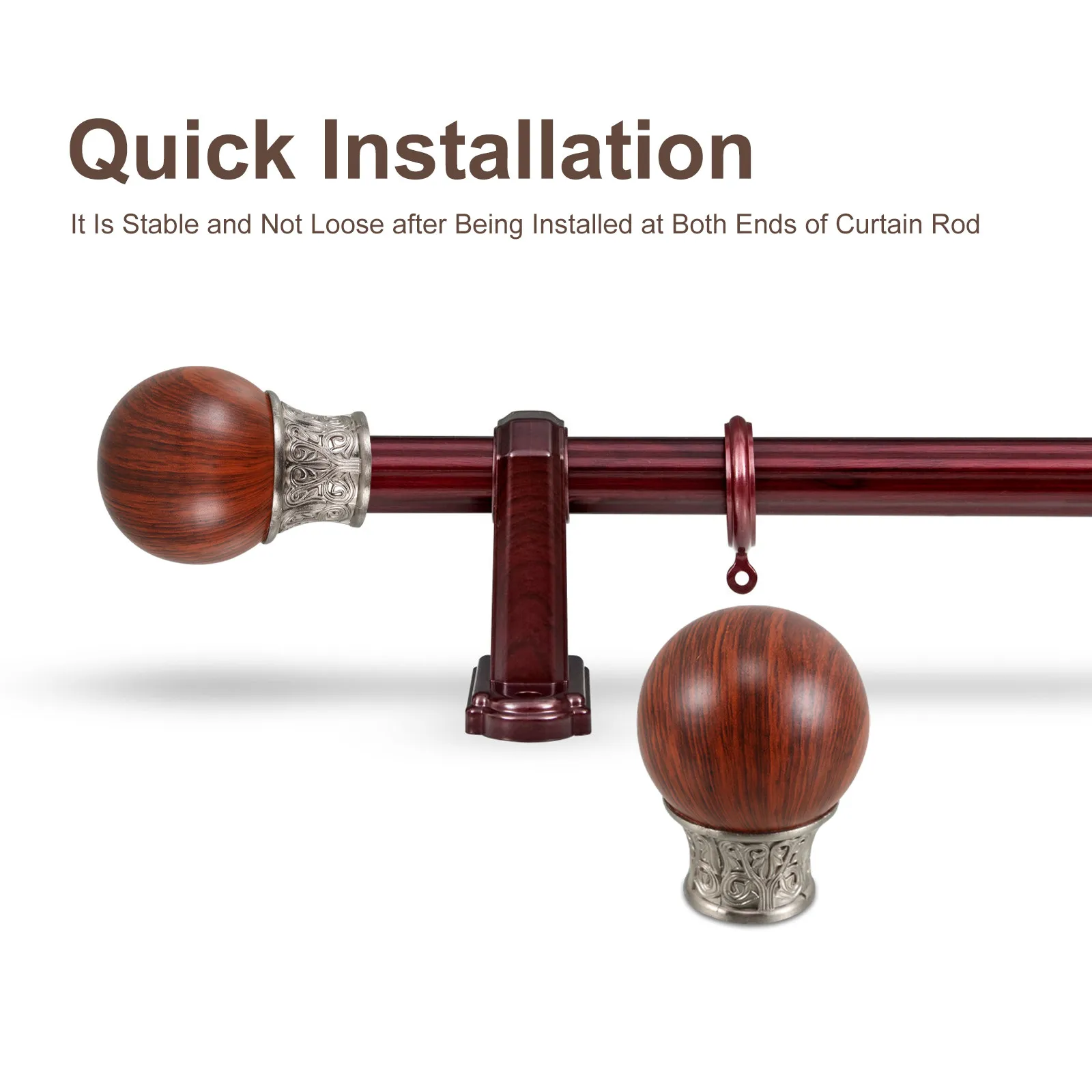2Pcs Wooden Curtain Rod Finials Vintage Decorative End Caps for Bedroom Kitchen Cafe Farmhouse Drapery Rods Window Drapery