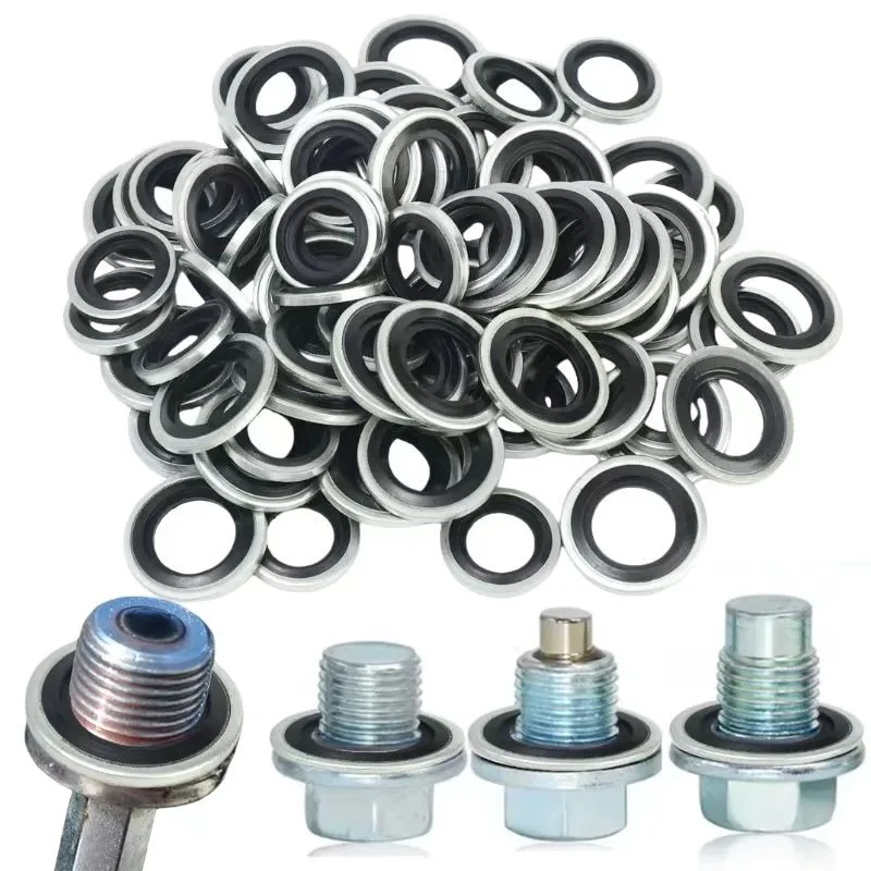M12/M14 Replaceable Bolts Gasket Drain Plug Fitting Universal Self-Centering Galvanized Drain Gasket Metal Seal Auto Accessories