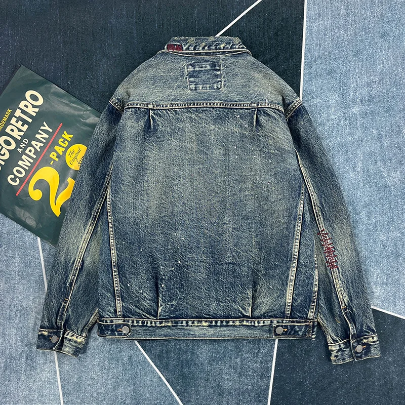 Spring and autumn new heavy old worn Denim splash-ink paint point men's casual denim jacket short