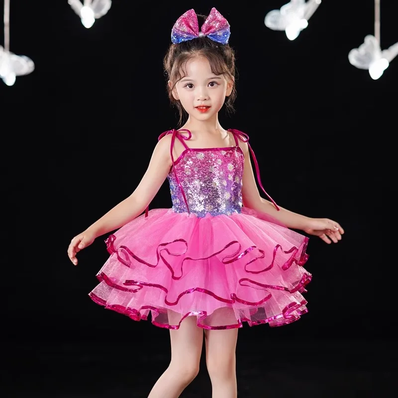 

61 children's performance costumes, puffy gauze skirts, sequins, modern dance costumes, girls, princess dresses