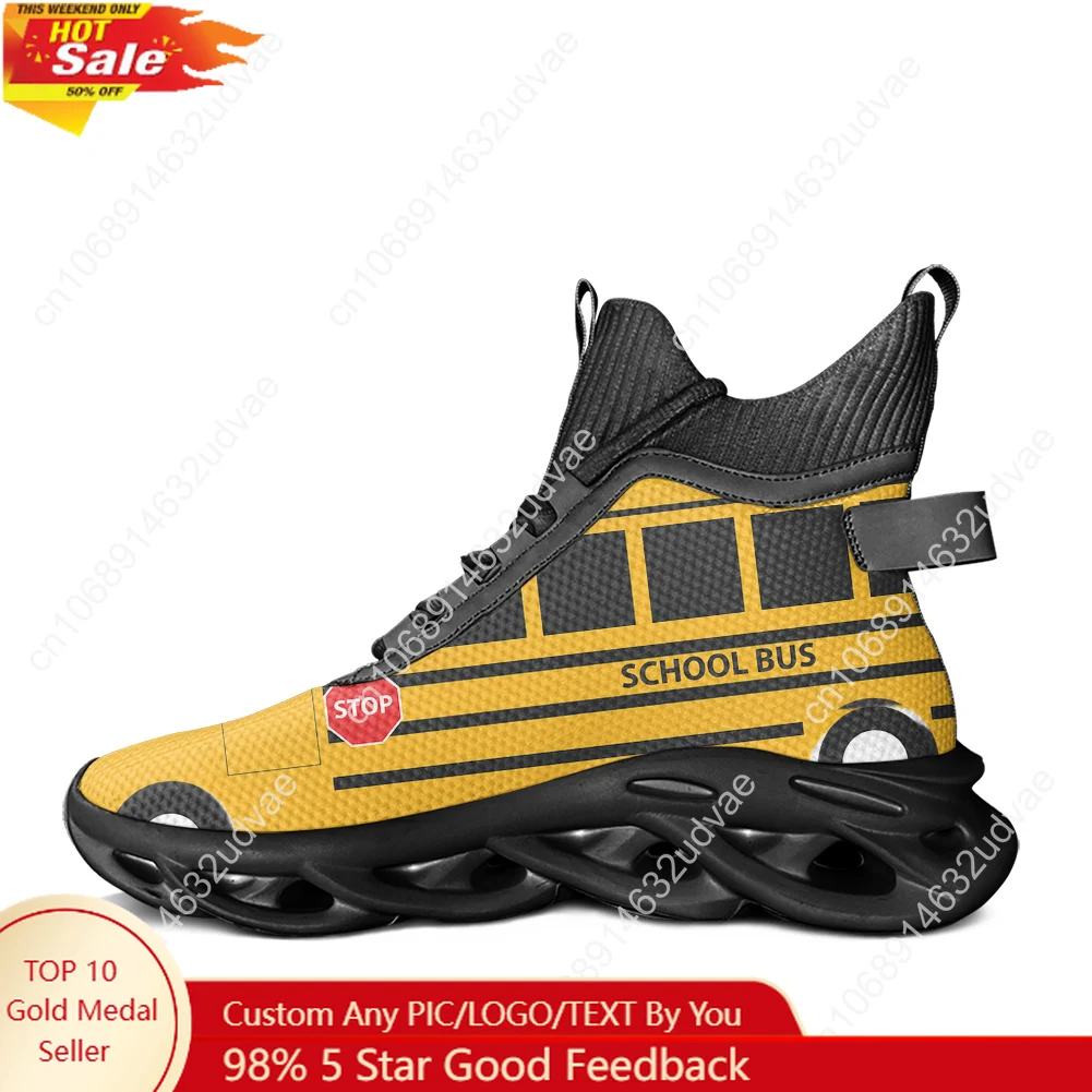 Yellow School Bus Printed High Top Flats Sneakers Mens Womens Hiking Sneakers Travel Shoes Running Casual Custom shoes