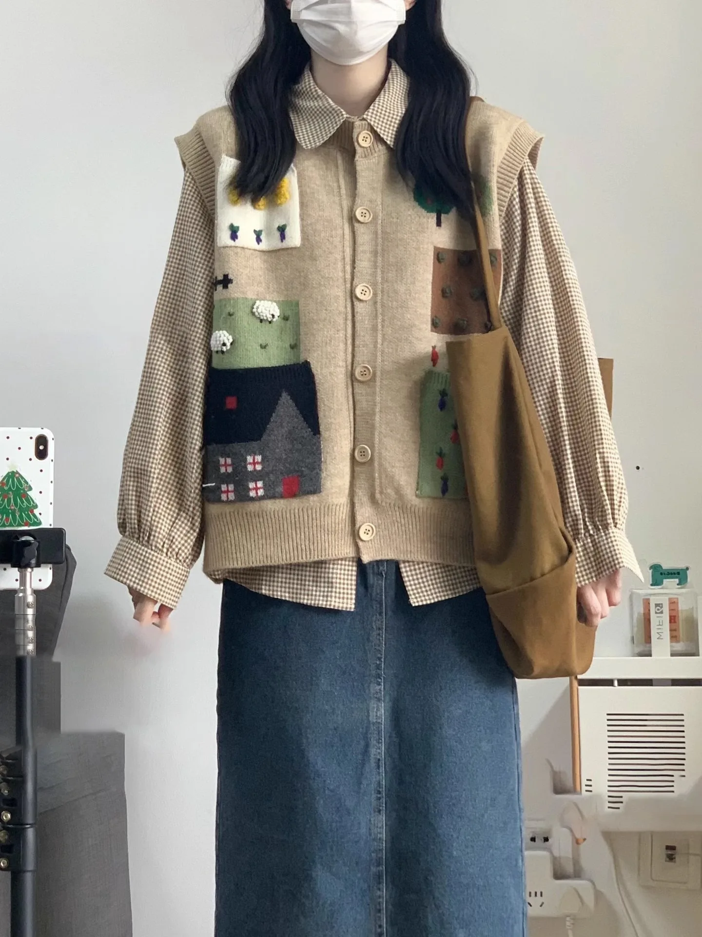 Sweet Style Knitted Open Cardigan Vest Women's Sleeveless Top Spring Autumn Japanese Style Anti-Aging Shoulder Pad Small Size