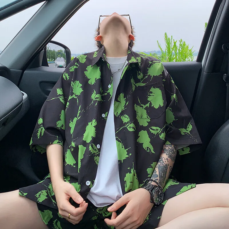 M-XXXXXL Men's Plus Size Short Sleeve Hawaiian Shirt & Shorts Beach Set Tropical Floral Print Summer Vacation Outfit Two Pieces