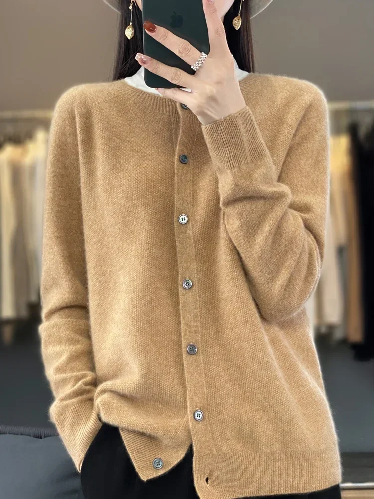 High Quality Round Neck Long Sleeve Cardigan Women Sweater Coat Top Cardigans Outwear Fashion N206