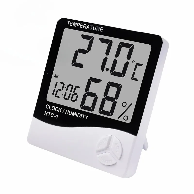 NEW LCD Electronic Digital Temperature Humidity Meter Thermometer Hygrometer Indoor Outdoor Weather Station Clock  HTC-2