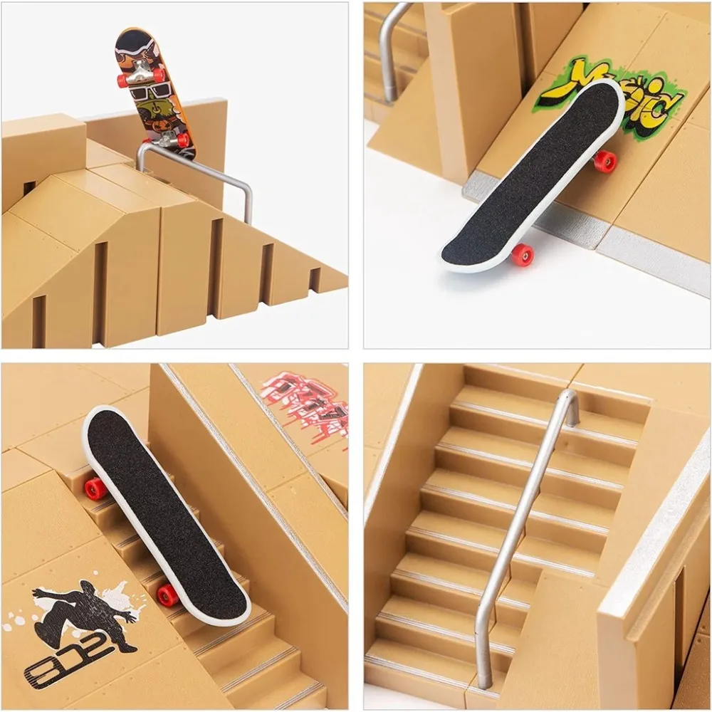 Mini tastiera Skate Park Kit Skateboard Giocattoli da dito con skateboard a 2 dita Rampa per ponte Skatepark per ragazzi e ragazze Regalo per bambini