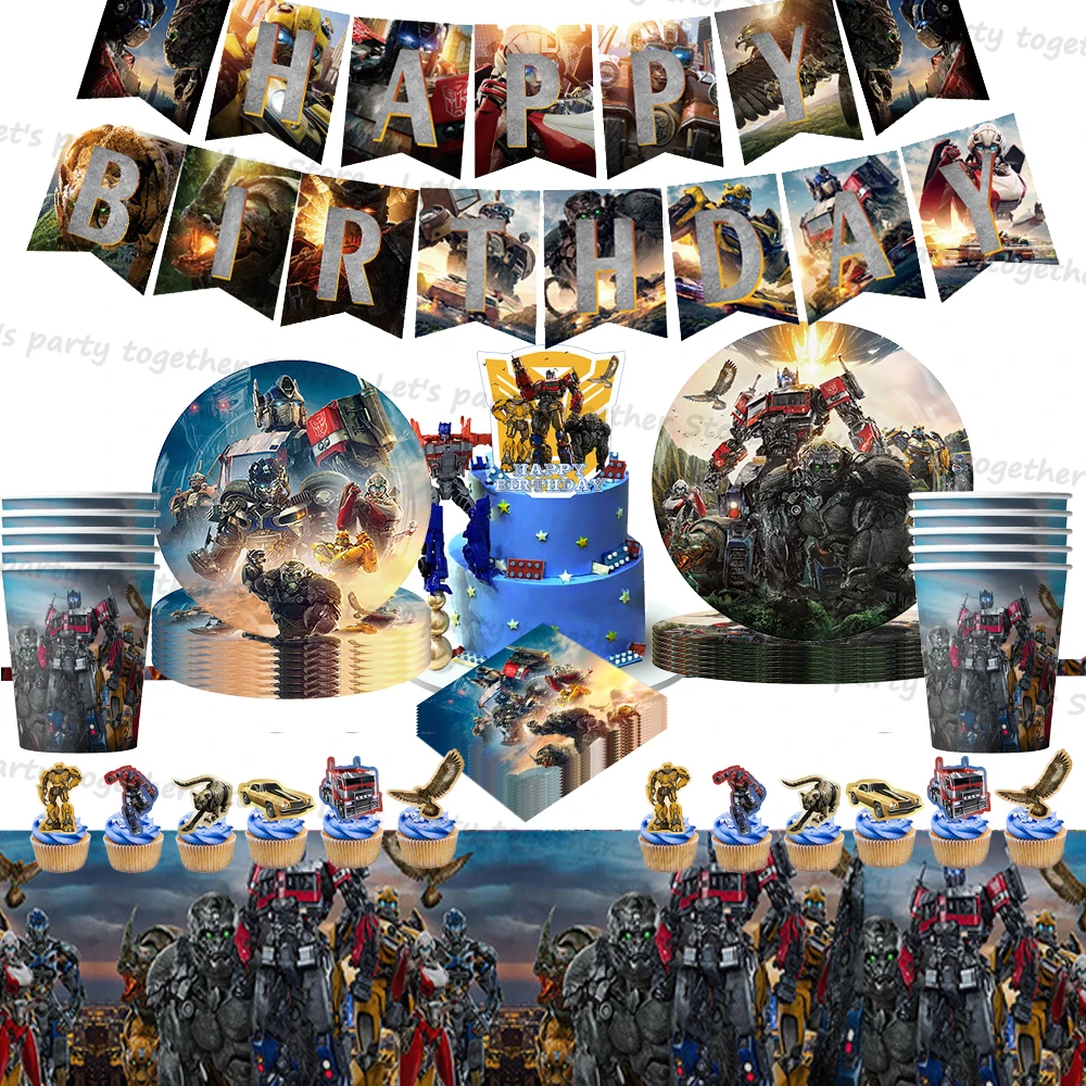 Transformers Cars Robot Children Birthday Party Supplies Paper Tableware Party Decoration Backdrop Cake Topper Foil Balloon Sets