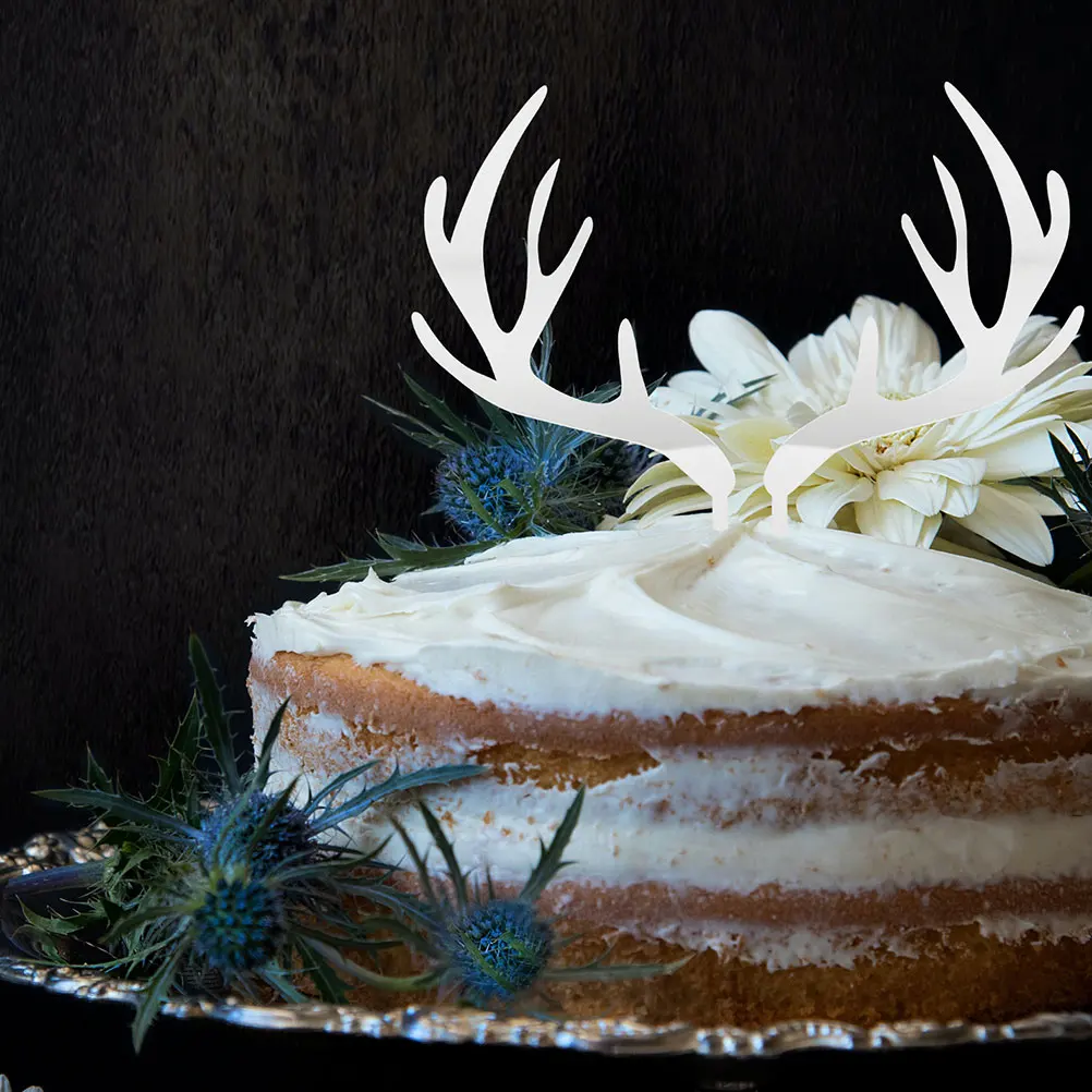 

20pcs Acrylic Deer Antlers Cupcake Topper Silver Xmas Birthday Cake Decorations Party Dessert Picks Festive Cake Toppers