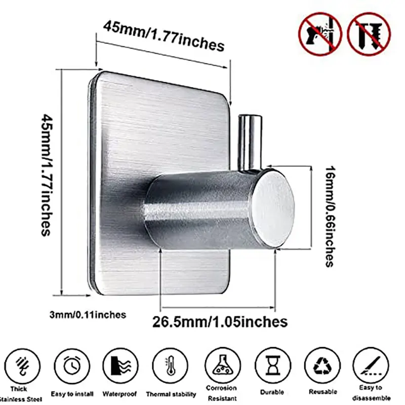 Stainless Steel Self Adhesive Wall Hook Waterproof Hook Clothes Rack Hanging Key Towel Holder For Kitchen Bathroom Accessories