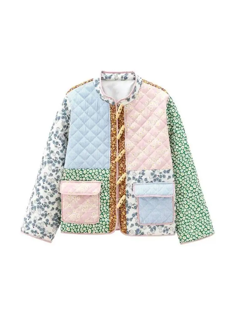 

Women Fashion With Pockets Patchwork Single Breasted Jackets Vintage O-Neck Long Sleeves Female Chic Lady Outfits