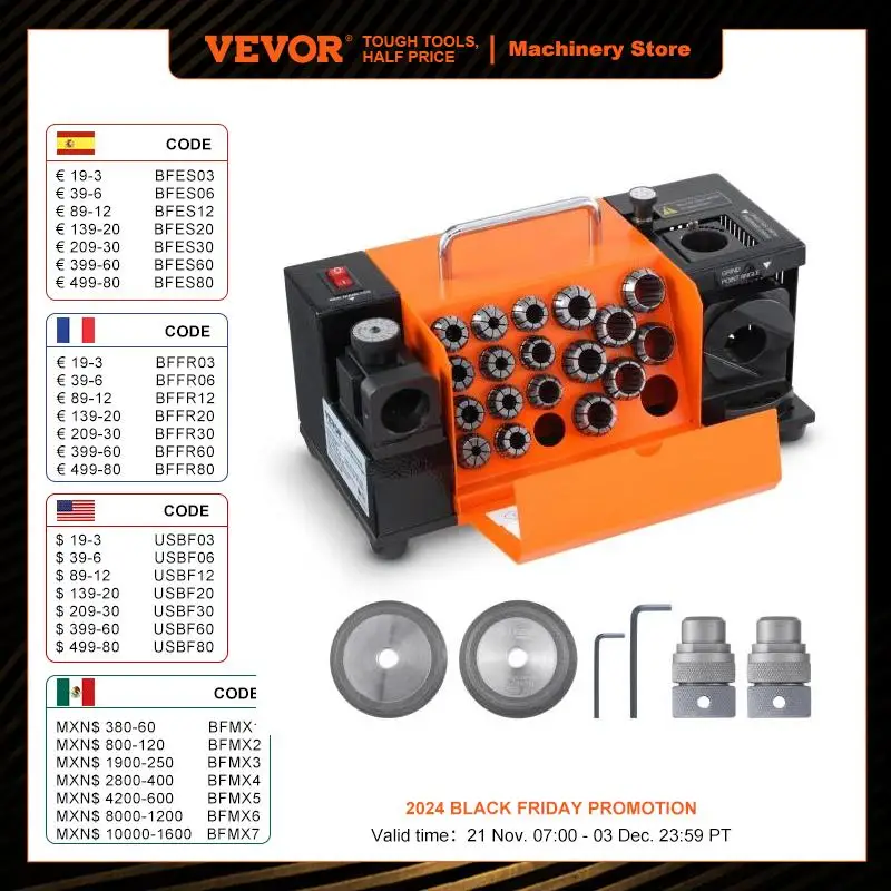 VEVOR Drill Bits Sharpener MR-13A MR-13B MR-20G Mill Grinder Portable Sharpening Machine with 18/11 Collets For Factory Workshop