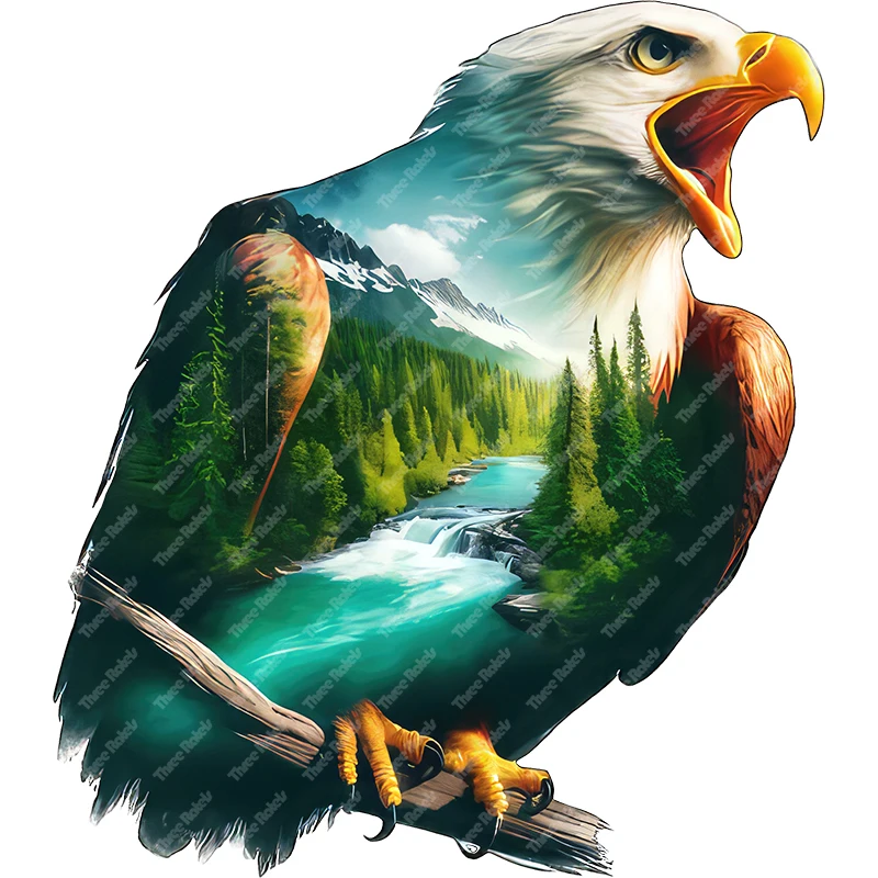 Three Ratels Landscape and Eagle Art Wall Stickers for Home Decoration Waterproof Car Stickers Self Adhesive