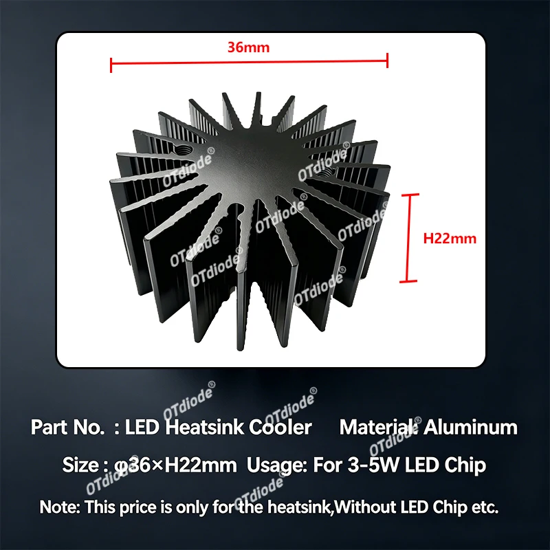 10mm 23mm 28mm36mm 40mm 72mm 90x40mm/80mm 100mm LED Aluminum Heatsink Cooler Alloy For 3W 5W10W 20W 30W 50W 100W High Power LED