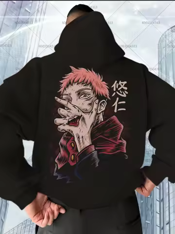 Itadori Yuji‌ Men's Anime‌ Fleece Hoodies Jujutsu Kaisen Loose Women Cotton Casual Autumn Winter Sweatshirt Oversized Pullover