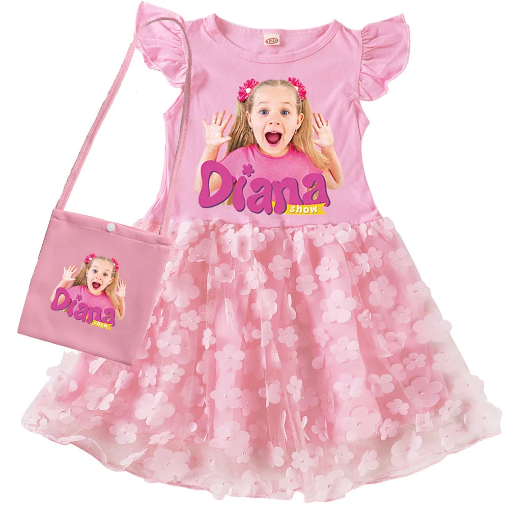 Vestido de espectáculo de DIANA para niñas, disfraz de Diana y Roma, falda de pétalo con manga voladora, bolso, Vestido de fiesta de Halloween, nuevo