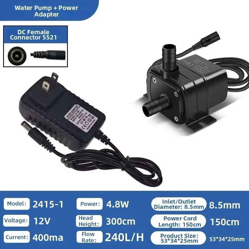 Customizable Mini Multifunctional Low Pressure Submersible Brushless Water Pump for Fish Tank Pond Statuary OEM Screw