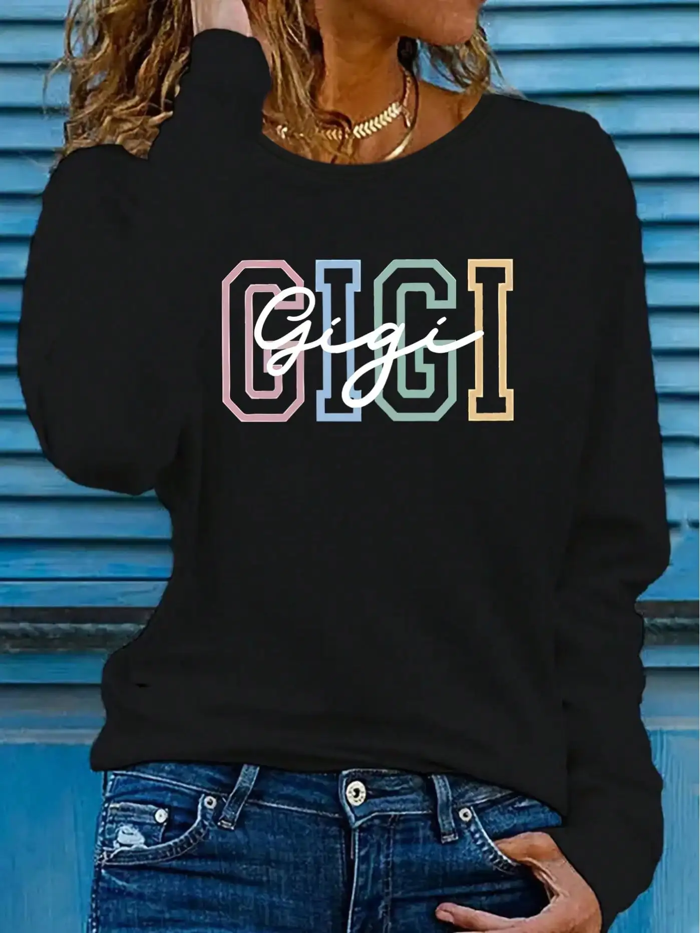 

Women's Color-Block Letter Print Long Sleeve Sweatshirt - Soft Stretch Polyester Blend, Loose Fit Casual Top