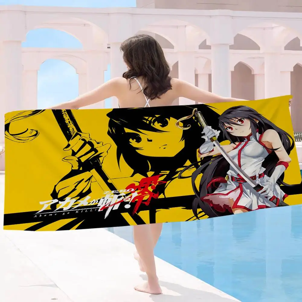 A-AkameS Ga Kill Cartoon Anime Microfiber Blanket Drying Beach Towels Oversized Printing Super Absorbent Pool Towel Blanket