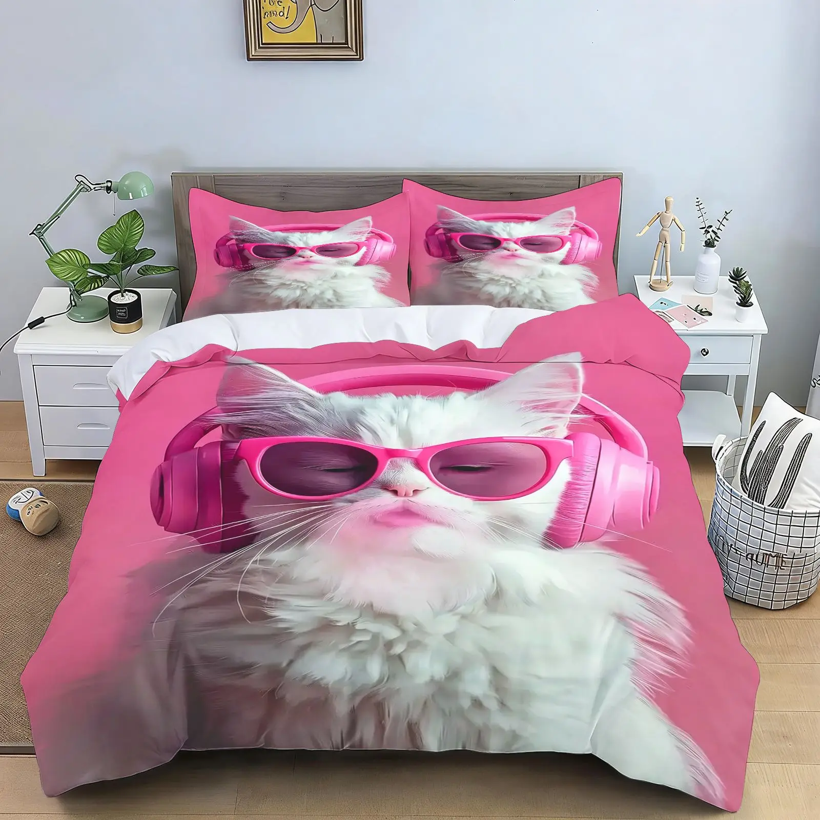 Funny Hip‑hop Animal Bedding Set Duvet Cover Giraffe Cat Dog Alpaca Rabbit Modern Bedroom Home Textile Kids Adult Gift