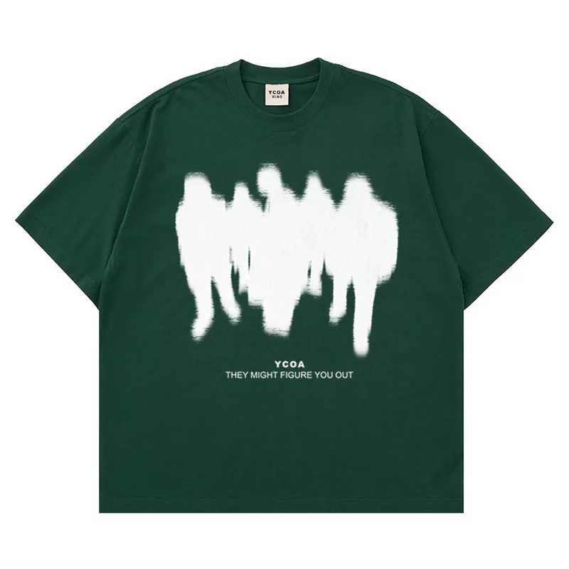 Men's T-Shirts Oversized Shadow Cotton Harajuku Goth Y2k Streetwear Tops Short Sleeve Korean Fashion Hip Hop Aesthetic Clothing image 5