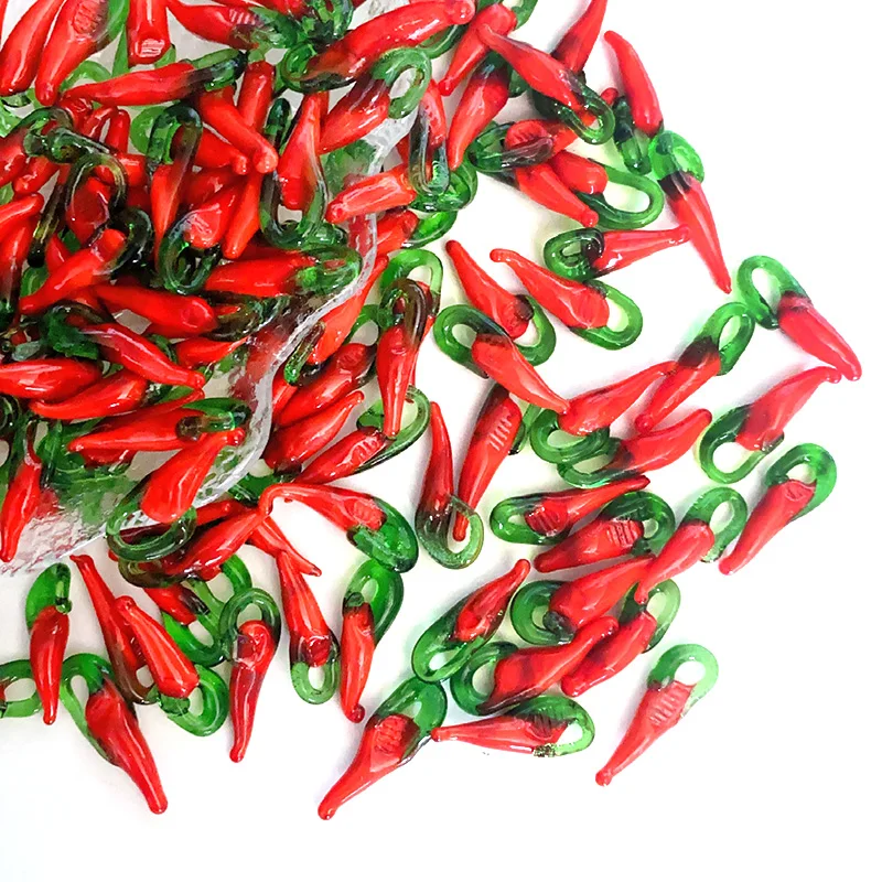 10pcs 2-2.5cm Lampwork Red Chili Glass Charms Hot Cute Vegetable Pendant For Earring Necklace DIY Jewelry Making