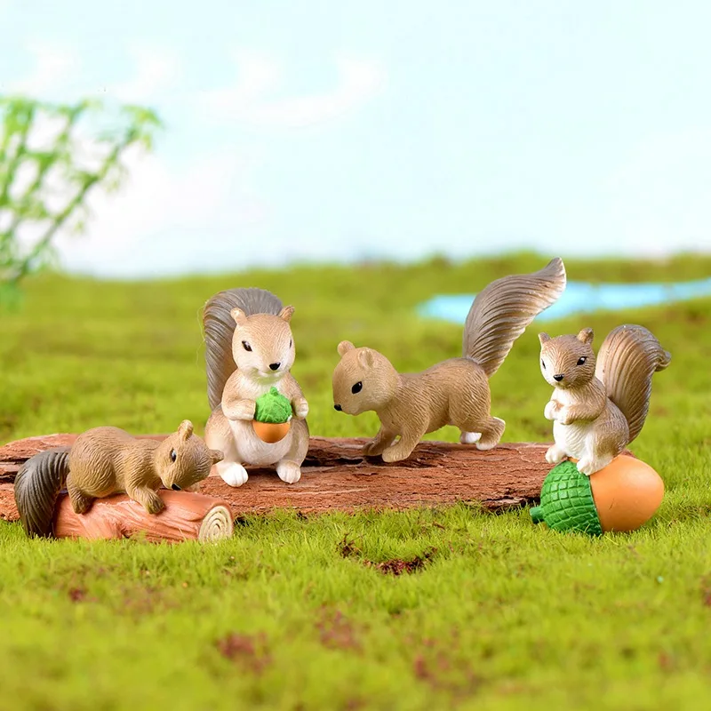 4PCS Miniature Squirrel Animal Figurine Ornament Home Ornament Micro Landscape Plant Pots Bonsai Craft Decor Garden Accessories