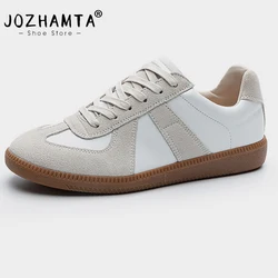 JOZHAMTA Size 35-40 Real Leather Women Sneakers Casual Lace-Up Breath Mid Heels For Womens Spring Athletic Tennis Platform Shoes