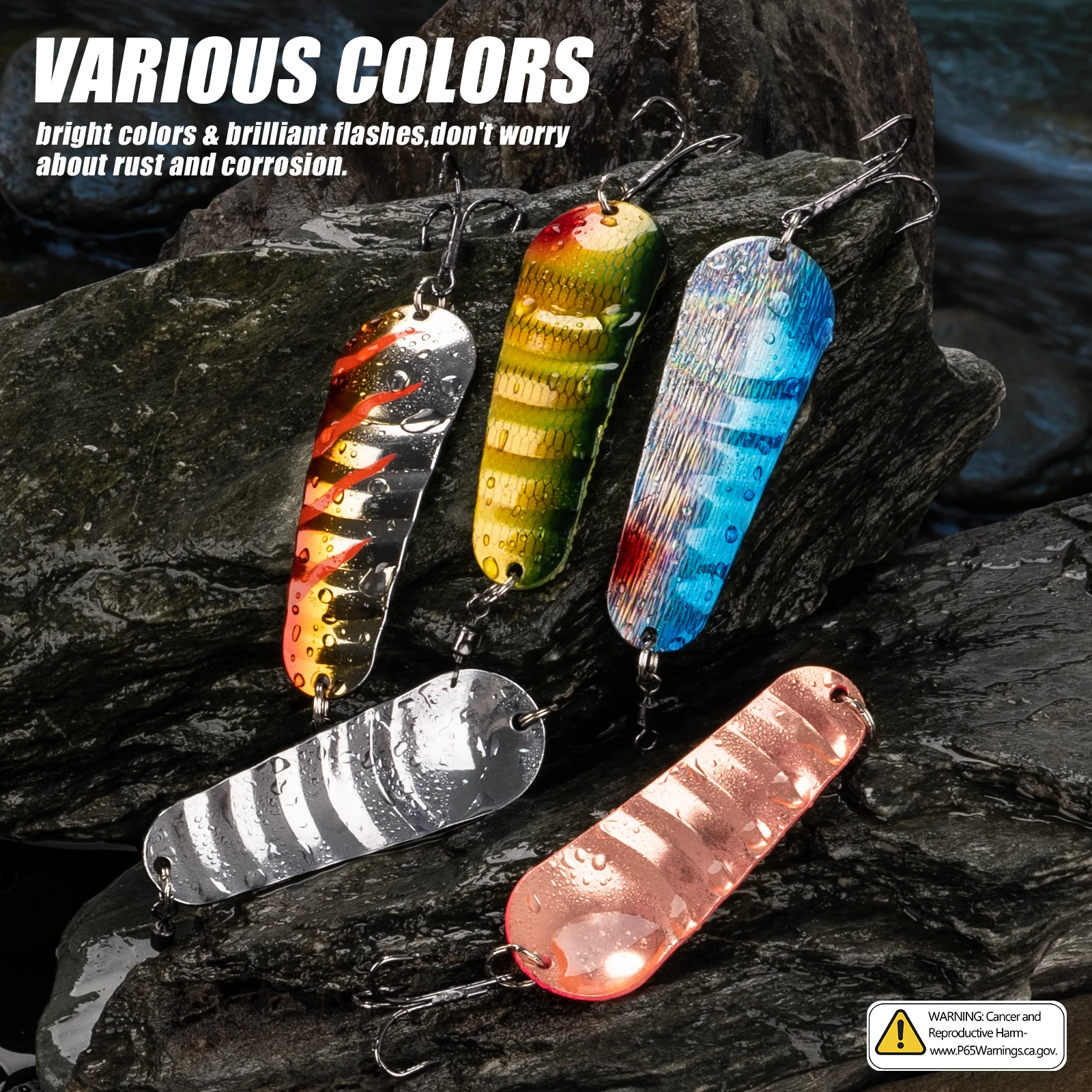 THKFISH 5pcs Fishing Spoons Metal Lure 21g Artificial Hard Baits With Treble Hook Spinner Sequin Spoon Fishing Lures Kit